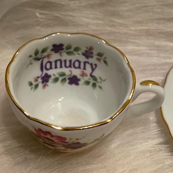 NWOT January Birthday/Anniversary miniature tea cup and saucer - Picture 3 of 12